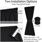 Vatge Self-Adhesive Sidelight Curtains for Glass Doors - No Drill Removable Window Coverings, Light Filtering Panel, 1 Panel, W12 x L60, Black - Image 3