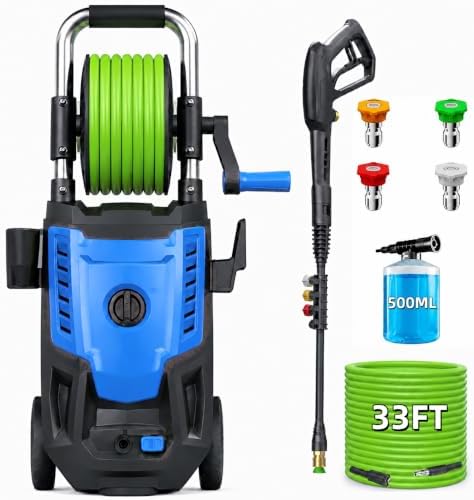 2026 New Electric Pressure Washer 4800 PSI 4.0GPM High Power Washer with 33ft Hose Reel,4 Nozzles and Foam Cannon for Cars/Home/Driveways/Patios/Fences, Blue by ImdotDirect