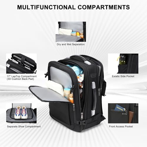 POSO Vacuum Backpack Travel, 60L Expandable Vacuum Seal Backpack with Pump & Laptop Compartment (Fits 17") - Image 6