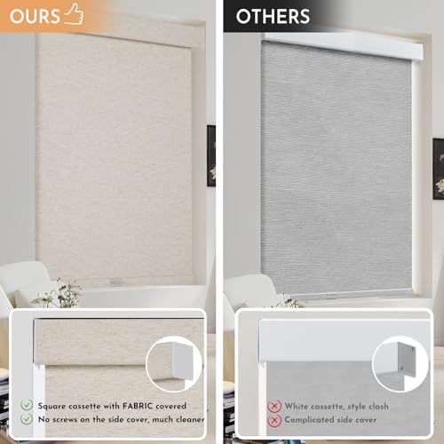 Persilux Blackout Roller Shades for Window Blinds,Cordless,Linen Fabric,Thermal Insulated Fabric UV Protection Shades for Home,Office,Bedroom,Door,Blackout-Cream,35 1/2" W X 64" H - Image 4