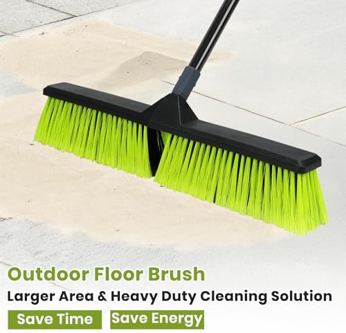 24-Inch Push Broom Outdoor with Stiff Bristle, Heavy Duty Broom Brush with 63” Long Handle for Deck Patio Driveway Garage Warehouse Shop Floor Sweeping & Scrubbing - Image 4