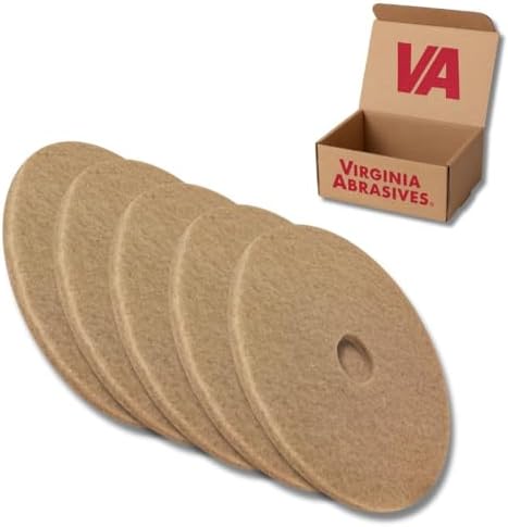 Virginia Abrasives 20" Tan Floor Maintenance Pads – Light Buffing, Scrubbing, Non-Woven, Thick Replacement Pads for Orbital Machines, 5-Pack by VirginiaAbrasives