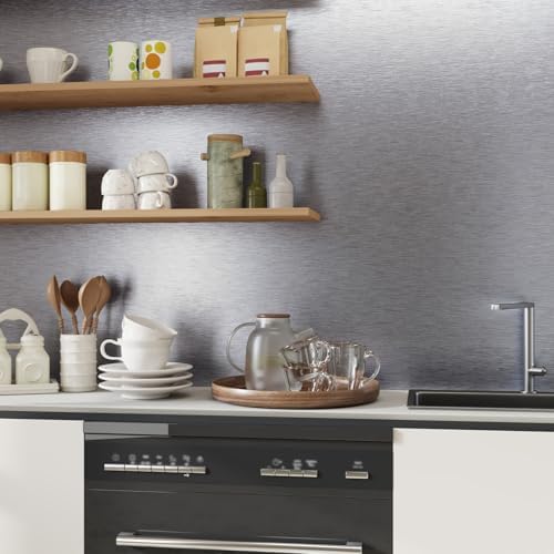 CRE8TIVE Brushed Silver Stainless Steel Contact Paper Peel and Stick Metallic Wallpaper for Kitchen 12"x354" Removable Self Adhesive Silver Contact Paper for Cabinets Waterproof Vinyl Backsplash Walls - Image 3