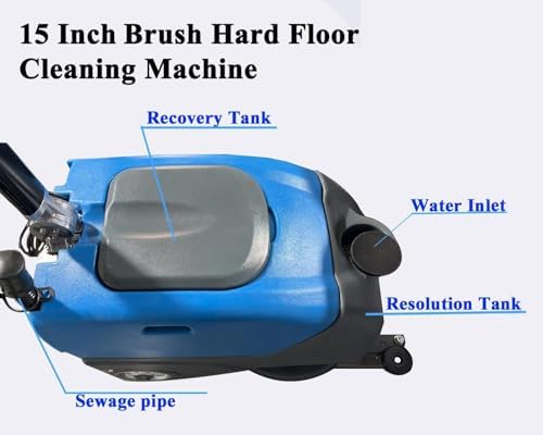 Emotor 15'' Foldable Walk Behind Floor Scrubber Machine Hand Push Scrubber Machine for Industrial Commercial Usem,Upgrade Automatic Water Flow, Machine Size 32"X18"X25"(Blue) - Image 5