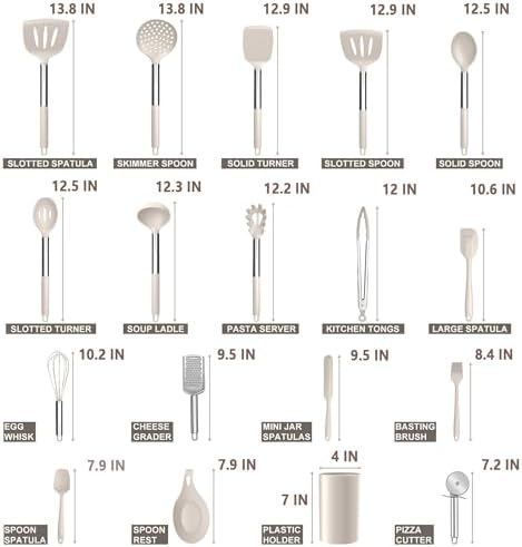E-far Silicone Cooking Utensils Set, 30-Piece Khaki Kitchen Utensils Set - Image 2