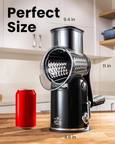 Rotary Cheese Grater Manual Hand Crank 5 Blade Shredder, Classic Black - Image 3