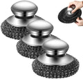 Steel Wool Scrubber with Handle, Upgrade Heavy Duty Stainless Steel Dish Scrubber for Cleaning Dishes, Iron Pots, Stoves, Kitchen Sink (3 pcs) by Rewdut