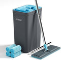 JOYMOOP Mop and Bucket Set, Mops for Floor Cleaning, Wall Mop Cleaner with Long Handle, with 4 Reusable Microfiber Mop Pads - Grey+Cyan Blue by JOYMOOP