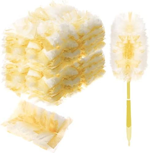 Vesici 100 Pcs Duster Refills Compatible with Swiffer Dusters Bulk Disposable Replacement Thickened with 1 Handle Heavy Duty for Cleaning, Office (Yellow) by Vesici
