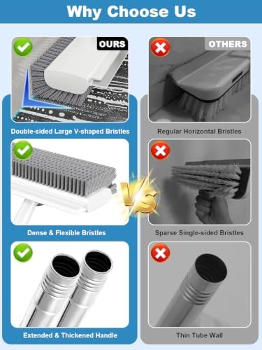 Floor Scrub Brush with Long Handle, 4 in 1 Shower Scrubber with Floor Squeegee and Heavy-Duty Stiff Bristle Push Broom for Cleaning Shower Bathroom Patio Pool Kitchen Wall Deck Tile Garage - Image 5