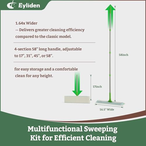 Eyliden 16.5" Large Sweeper Mop, 3 Types of 22 Disposable Dry & Wet Cloths - Image 2