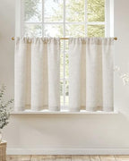 jinchan Linen Tier Curtains with Lined, 26x45, 2 Panels, Natural by JINCHAN