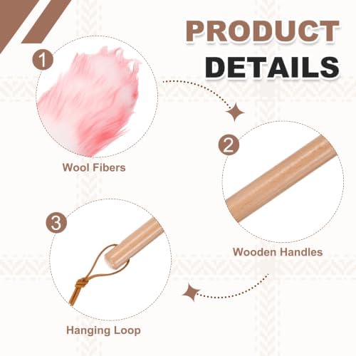 uxcell Wool Duster, 14.2" Natural Feather Cleaner Household Cleaning Duster with Solid Wooden Handle for Cleaning Fans Window Blinds Shelves Furniture, White Pink - Image 3