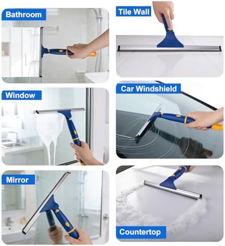 ITTAR 12 inch Rotatable Shower Squeegee for Glass Doors, Multi-Purpose Window Squeegee with Hook & Refill Rubber Blade, Bathroom Cleaner Tool for Shower Door Window Mirror Wall Car Windshield - Image 6