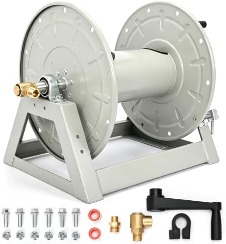Pressure Washer Hose Reel 3/8" x 350ft, 4000 PSI Hand Crank Steel by bimiti
