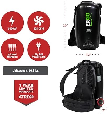 Atrix Ergo Backpack Canister Vacuum, Portable Cleaner with Attachments for Professional and Residential Use, VACBP1 Standard Bundle - Image 5