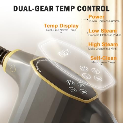 Handheld Steam Cleaner with LED Temperature Display, 15s Fast Heating High Pressure Portable Steam Cleaner for Home Kitchen Car Grout, 15-Piece Accessories, 410ml Detachable Tank - Image 2