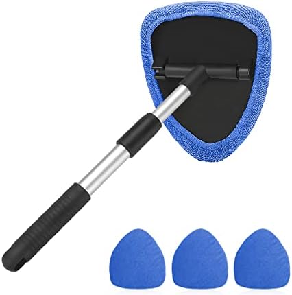 Extendable Car Windshield Cleaning Tool with Microfiber Pads, Blue by AUKEPO