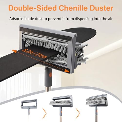 Ceiling Fan Cleaner Duster, 3-in-1 Fan Duster Cleaning Tool with 81'' Extendable Long Handle, Removable Chenille & Microfiber Mop Head Cleaner for Ceiling Fan Blade, Baseboard, Wall, Floor, Window - Image 2
