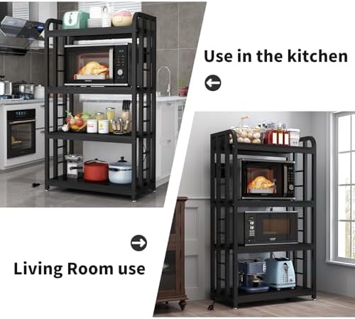 Bakers Rack with Power Outlet ，Microwave Stand 4-Tier Kitchen Baker's Rack, Free Standing Baker's Rack Kitchen Stands with Storage Suitable for Kitchen, Living Room, Dinning Room，Coffee Bar (Black) - Image 5