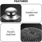 Steel Wool Scrubber with Handle, Upgrade Heavy Duty Stainless Steel Dish Scrubber for Cleaning Dishes, Iron Pots, Stoves, Kitchen Sink (3 pcs) - Image 2