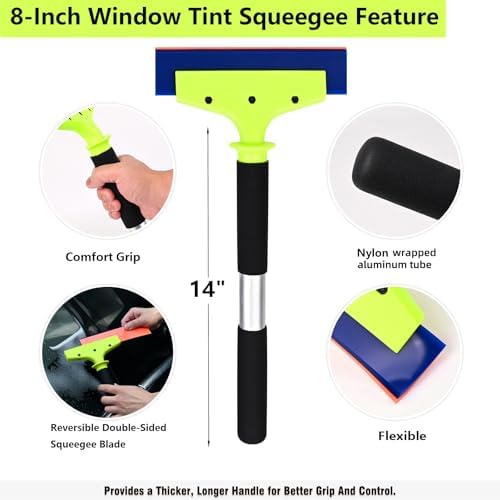 EHDIS Long Handle 8-Inch Rubber Squeegee Aluminum Tube Handle Window Tint Squeegee Auto Water Blade, Shower Squeegee for Car Windshield, Glass, Tiles, and Smooth Surfaces - Image 2