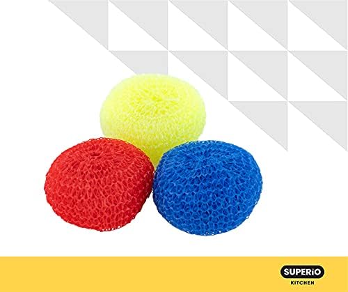 Nylon Scouring Pads-Dish Scrubber, for Dishes, Pots, and Stoves, Durable Mesh Scourers, for Tough Cleaning. Nylon Dish Scrubbers, Pack of 3, Assorted Colors (Superio) - Image 2