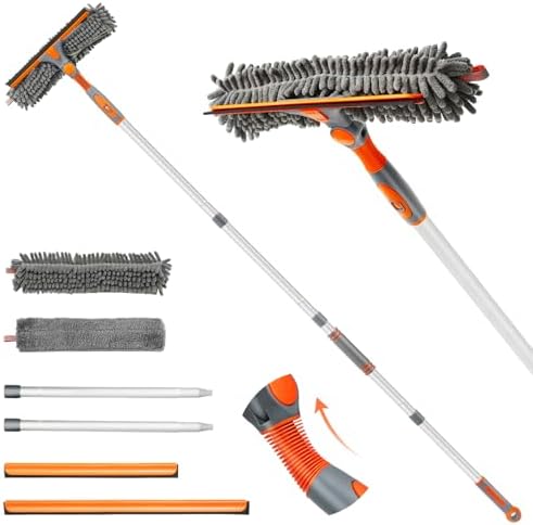 Eazer 89'' Squeegee Window Cleaner 2 in 1 Rotatable Window Cleaning Tool Kit with Extension Pole, Window Washing Equipment with Bendable Head for Indoor/Outdoor Window and Car Glass by Eazer