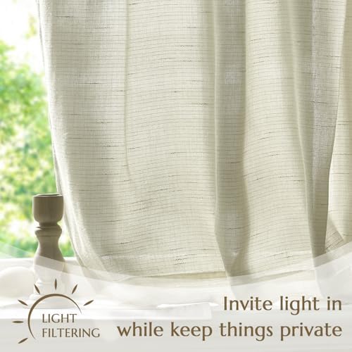 jinchan Linen Pinch Pleated Back Tab Tier Curtains, 26x36, Beige - Image 5