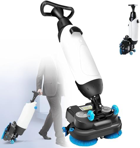 Electric Floor Scrubber Cleaner,43cm Dual-Brush Walk-Behind Machine Portable Commercial Floor Scrubber,36V Battery Powered,360° Rotating Head,1200 m²/h,for Tile and Hard Surfaces White by Unknown