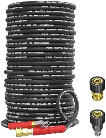 3/8'' Pressure Washer Hose 200ft with Swivel Quick Connect, 4500 PSI by POHIR