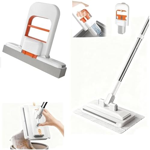 Press Grip Mini Mop with a Mini Foldable Desktop Mop, Zero-Touch Gap Dust Cleaner with 39in Stick & Clip On Locking Head, Dry Wet Disposable Dust Mop for Kitchen Wall Bathroom Toilet Corners by INWEJIA