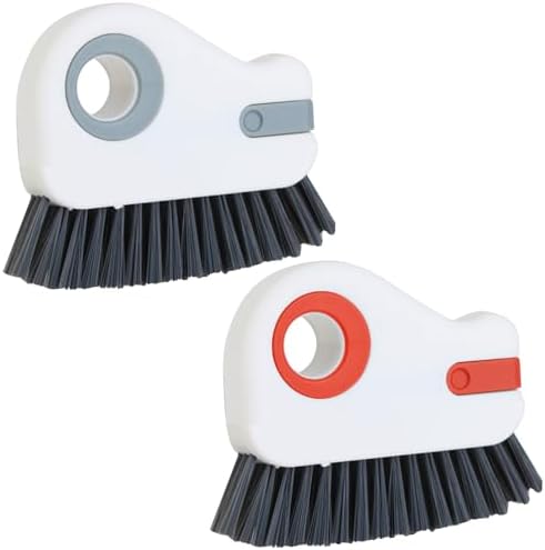 2 in 1 Groove Cleaning Brush, Grout Cleaner Tool & Multifunction Window Track Cleaner (with Hidden Scraper or Mini Dustpan) – for Glass Door Tracks, Window Sills, Sliding Doors (Orange + Grey) by Unknown
