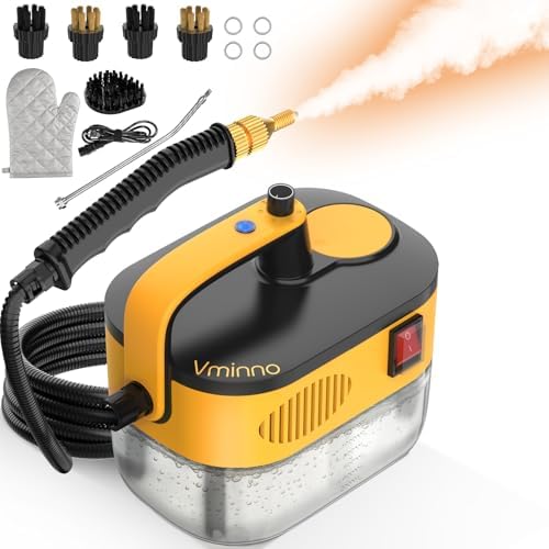 Heavy Duty Steam Cleaner for Home, Fast Heating & 1.2L Tank Handheld Steam Cleaner, 6-Level Adjustable Pressurized Steamer for Cleaning with 11 Accessories for Car, Grout, Tile, Floor and More(Yellow) by Vminno