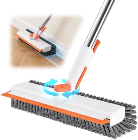 Floor Scrub Brush with Long Handle, 3 in 1 Deck Brush with Squeegee by HelpX