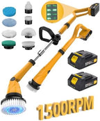 Qimedo 1500 RPM Electric Spin Scrubber with Two Batteries Q2 Pro, Cordless Battery Powered Shower Scrubber,Electric Tile Floor Scrubber with Display for Grout/Tile/Tub (Effortless Handle/8 Brushes) by qimedo