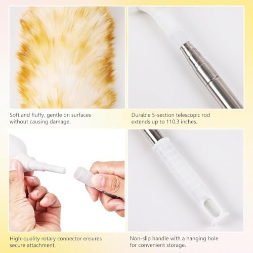 Lambswool Extendable Duster 29-110 Inch, Anti-Static Flexible Head, Stainless Steel Pole for High Ceilings, Fans, Interior & Roof Dusting. - Image 3