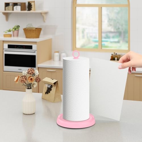 Pink Paper Towel Holder Countertop, Pink Kitchen Accessories Decor, Stainless Steel, Paper Towel Stand Holder for Bathroom Farmhouse Essentials with Weighted Base - Image 6