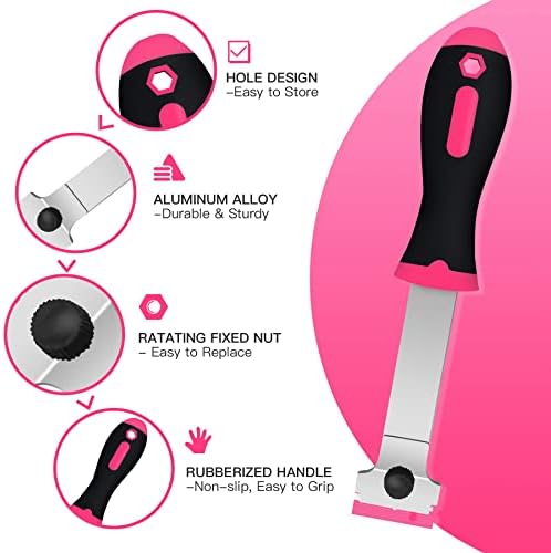 DEKEones Razor Blade Scraper, 2 PCS Razor Scraper Tool for Removing Label, Registration Sticker, Tint, Grease from Windshield, Appliance, Glass（Pink） - Image 3