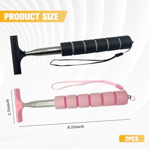 2PCS Car Side Mirror Squeegee, Retractable Vehicle Rear View Mirror Cleaning Wiper for Rainy Foggy Weather, Portable Auto Window Glass Cleaner Squeegee, Universal Fit (Black/Pink) - Image 2