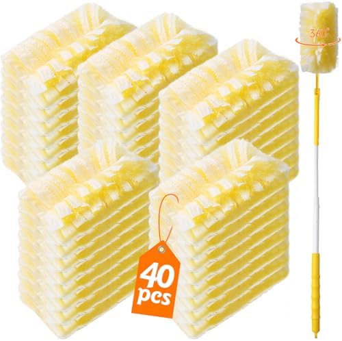 40 Count 360° Heavy Duty Duster Refills Compatible with Swiffer,Large Size-Extra Thick Disposable Electrostatic Feather Duster Refill with 1 Retractable Handle(35-inch Length Fully expanded) by Senowi