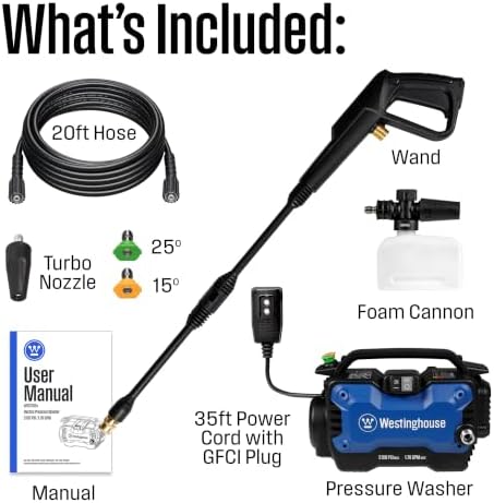 Westinghouse ePX3100s Electric Pressure Washer, 2100 Max PSI 1.76 Max GPM with Foam Cannon and Turbo Nozzle, for Cars/Fences/Driveways/Home/Patios - Image 6