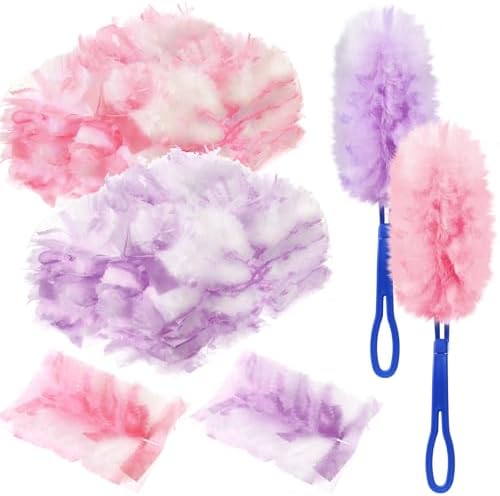 Vesici 100 Pcs Duster Refills Compatible with Swiffer Dusters Bulk Disposable Replacement Thickened with 1 Handle Heavy Duty for Cleaning, Office (Purple and Pink) by Vesici