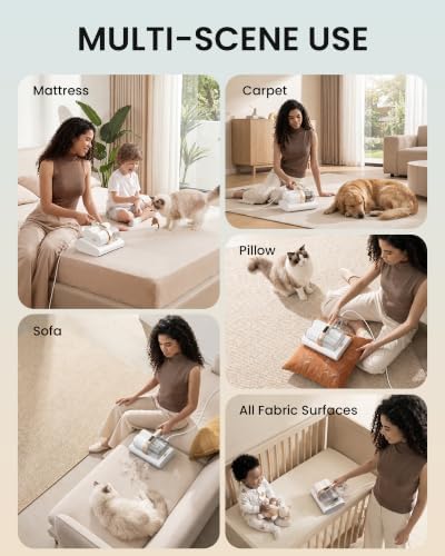 HEAPETS Mattress Vacuum Cleaner, 16Kpa Bed Vacuum with 275nm UV-C Light & 149℉ Heat & Ultrasonic, Dual High-Speed Roller Brushes & H13 HEPA Filter for Pet Hair, Bed, Sofa, Couch, Corded White - Image 3