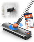 Floor Scrub Brush with Long Handle, 3-in-1 with Squeegee & Stiff Bristles by TidyMonster
