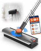 Floor Scrub Brush with Long Handle, 3-in-1 with Squeegee & Stiff Bristles by TidyMonster