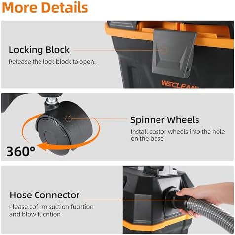 WECLEAN Shop Vac 4 Gallon 5.5 Peak HP Commercial Wet Dry Vacuum Cleaner, Heavy Duty Shop Vac with Blower Function, HEPA Filter, Portable Wet Dry Vac for Garage Car Detailing Construction Cleanup - Image 5