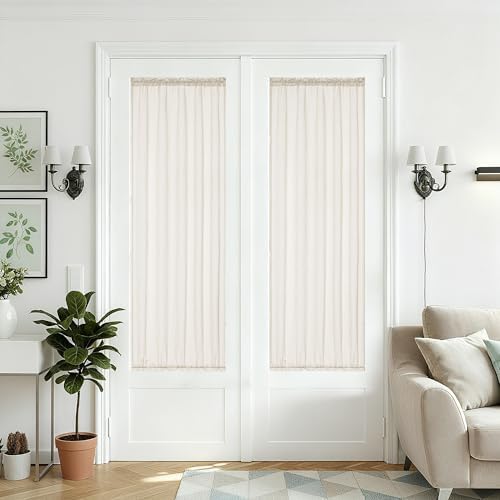 Beige 2 Panels 25 x 68 Inch Sidelight Curtain for Front Door Privacy by DUKIYO