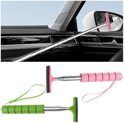 Bittwee 2PCS Car Side Mirror Squeegee, Retractable Auto Rearview Mirror Wiper, All-Purpose Window Squeegee for Cleaning Shower Glass Door, Vehicle Accessories Universal Fit（Green/Pink） by Bittwee
