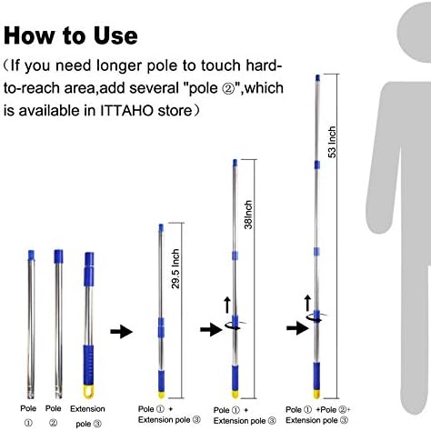 60" Window Squeegee Cleaner 2 in 1 Window Cleaning Tool Kit Window Washing Kit with Extension Pole for Shower Glass, Indoor/Outdoor High Window Cleaning-Two Pads - Image 2